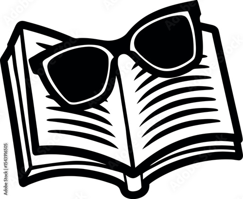 Open Book And Sunglasses Vector Silhouette On White Background