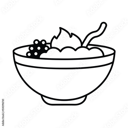 Granola yogurt fruit bowl illustrated in intricate delicate fine lines Vector illustration