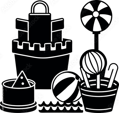 Sand Toy Set For Kids Vector Silhouette On White Background