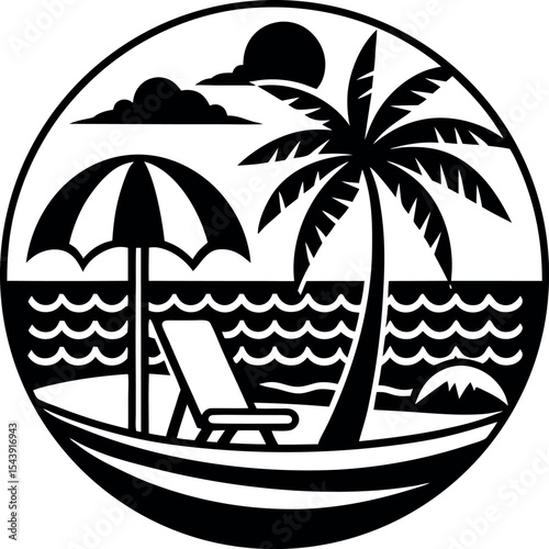 Summer Vacation Flat Icon Vector Silhouette On White Background