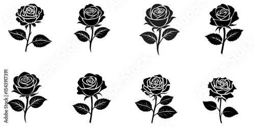Elegant Black and White Rose Illustrations Six Exquisite Floral Designs for Digital Projects