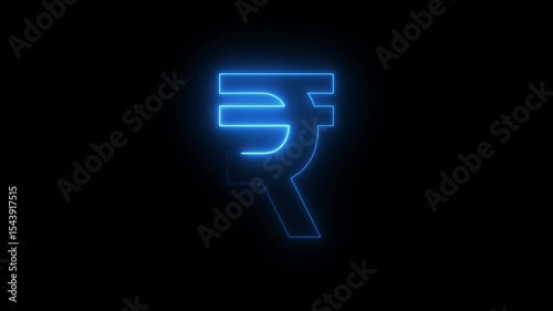 Indian Rupee Currency glowing neon Icon Sparkling Shining on black background.