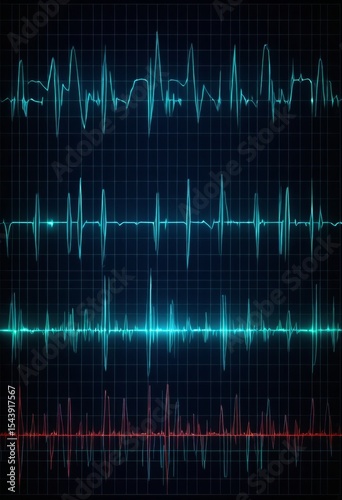 Set of ECG pulse waves and heartbeat