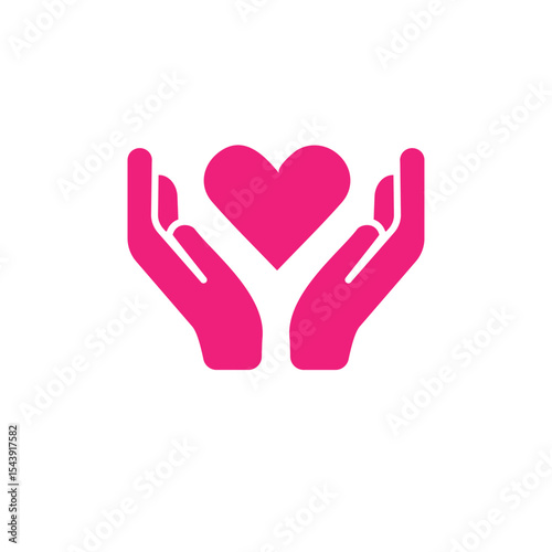 Black isolated outline icon of heart in hands on white background. Line icon of heart and hands. Symbol of care, love, charity.