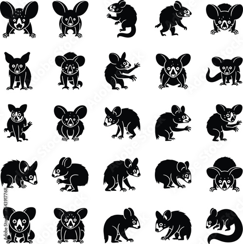 Collection of aye aye lemur silhouettes in various poses