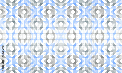 Blue and gray checkerboard, abstract background with diamond flower squares grid cross strip seamless repeat pattern, replete patter image design for fabric printing or wallpaper or wrap package print