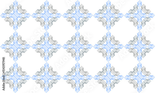 Blue and gray checkerboard, abstract background with diamond flower squares grid cross strip seamless repeat pattern, replete patter image design for fabric printing or wallpaper or wrap package print