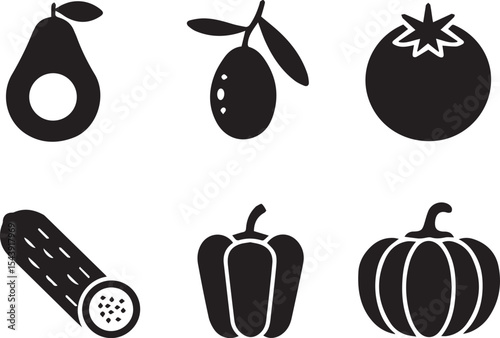 Farm to Table: Graphic Silhouettes of Common Fruits and Vegetables