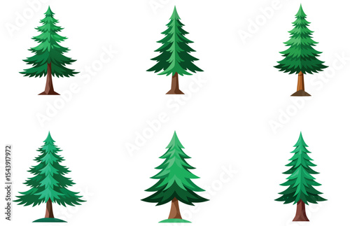 Pine Trees Vector Designs Set Minimal Flat Evergreen Forest Tree Illustrations