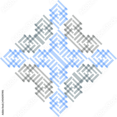 blue and gray diamond ornament, blue simple logo square complicate design in Chinese Japanese style 