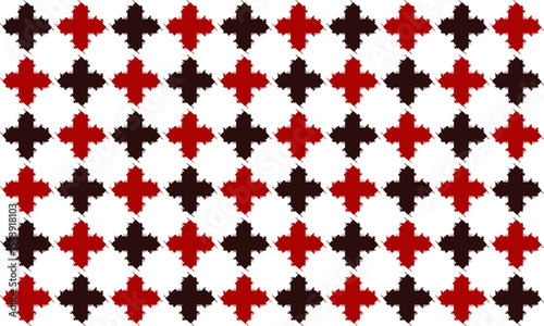 Plus sign red and black line crossed into grid fence repeat pattern, replete image, design for fabric printing