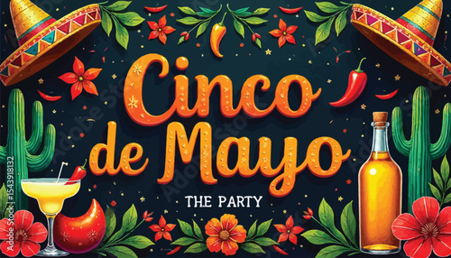 Festive Cinco de Mayo Celebration with Sombreros Cactus and Spicy Decorations