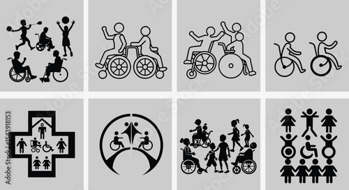 Inclusive People in Wheelchair Silhouette Set Diversity and Accessibility Concept