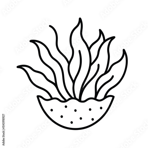 Seaweed salad with sesame seeds portrayed in pure minimal outline style Vector illustration
