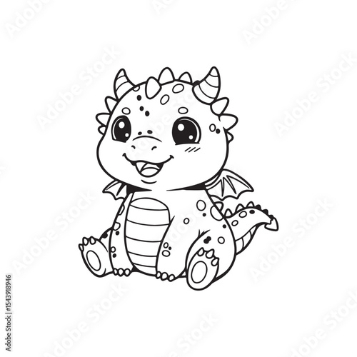 Adorable cartoon dragon coloring page illustration