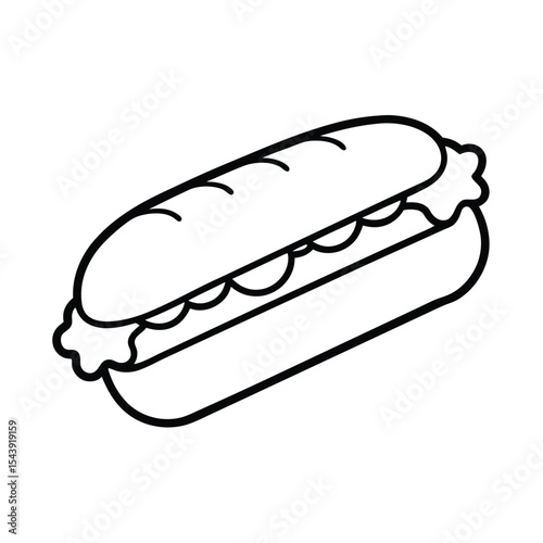 Hoagie submarine sandwich with lettuce rendered in dynamic outline art Vector illustration