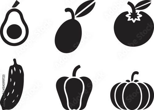 Healthy Eating Essentials: Simple Black and White Fruit and Vegetable Icons