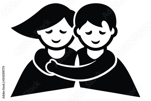sibling hug vector icon