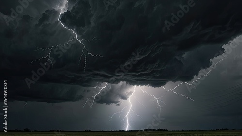 Lightning in the sky. Thunderstorm, lightning strike in a field