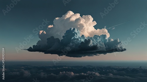 3d illustration of a storm cloud over the sea at sunset.