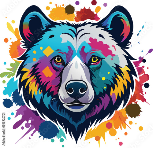  Colorful abstract bear head portrait illustration
