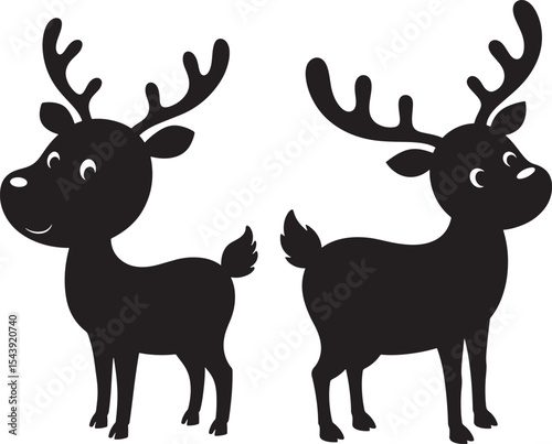 Funny cartoon reindeer silhouette vector illustration