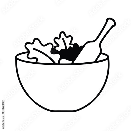 Mixed greens salad with dressing captured in contemporary black line style Vector illustration