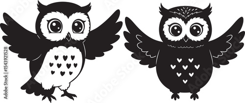 Cartoon owl sitting silhouette vector illustration