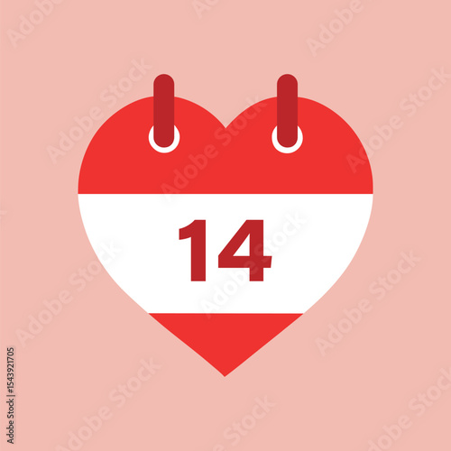 February 14 Marked with Heart on Calendar Page