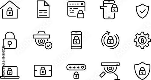 Icon set depicting security and protection measures in various applications