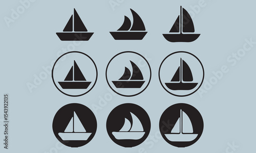 set of vector icons of sailing ships