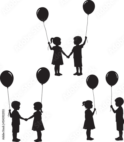 Happy kid with balloon silhouette vector illustration