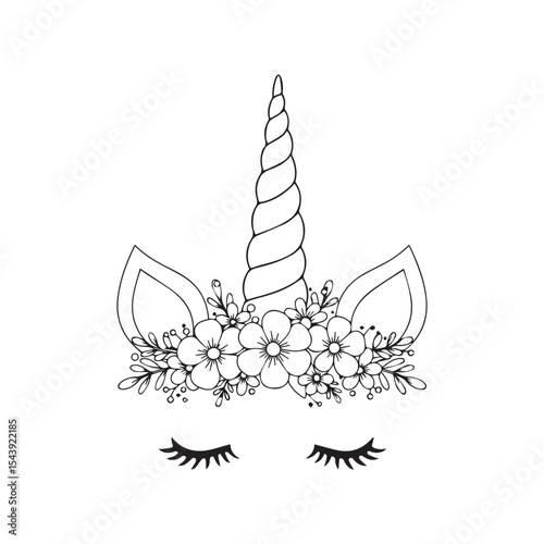 Fantasy unicorn line art for coloring book pages