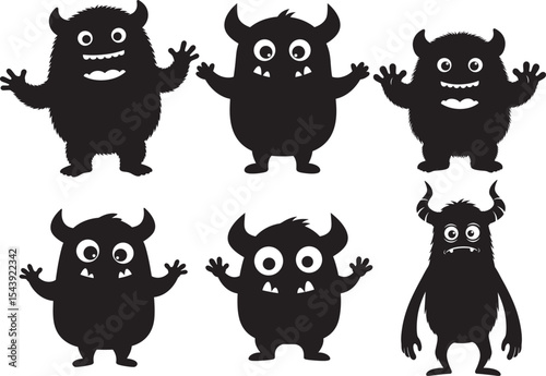 Cute small monster silhouette vector illustration