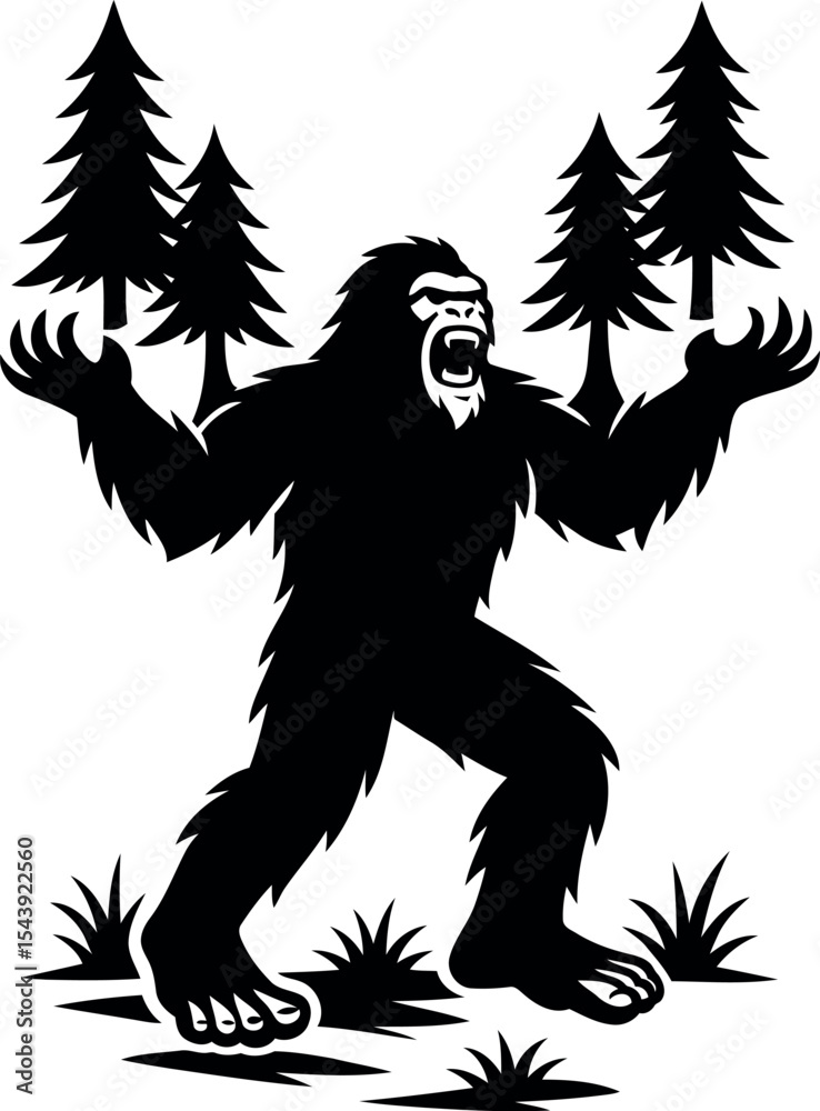 Fototapeta premium Bigfoot mid-roar with trees growing from arms.eps