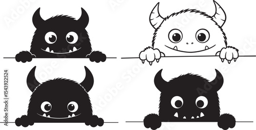 Silly cartoon monster silhouette vector illustration