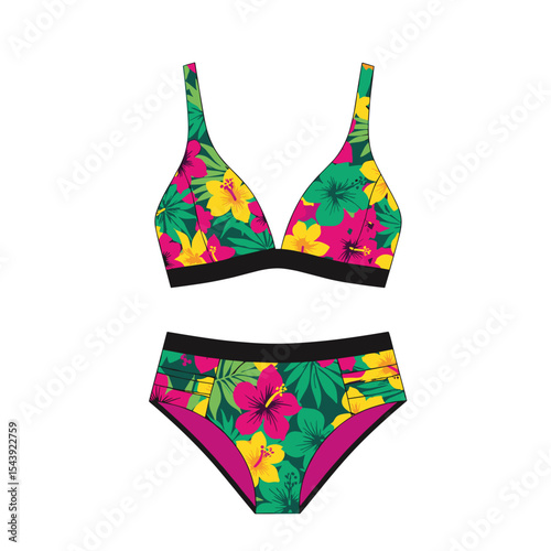 Colorful floral bikini set with vibrant tropical pattern  