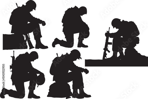 Depressed soldier figure silhouette vector illustration
