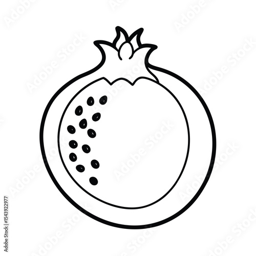 Pomegranate opened to reveal seeds shown in clean minimal outline design Vector illustration