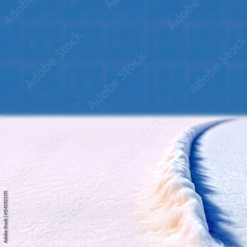 Curved Snow Trail Across White Flatland Under Blue Sky