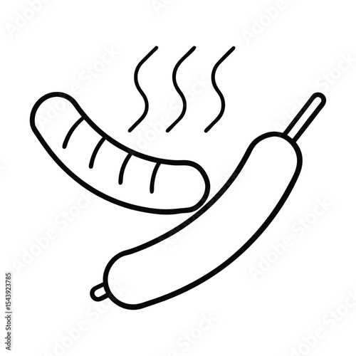 Grilled sausage links on barbecue rendered in straightforward line art Vector illustration
