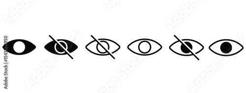 Show and hide visibility icon set. eye line icon vector.
