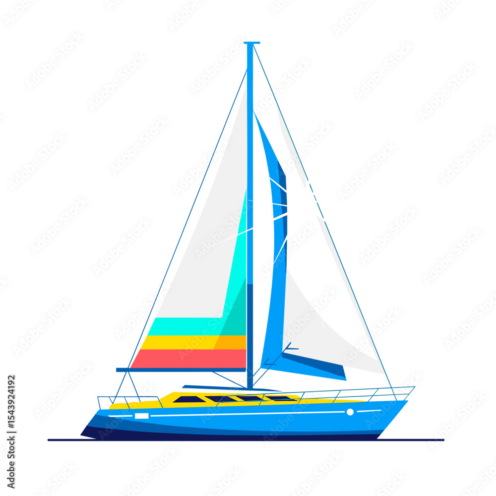 Naklejka premium Colorful sailboat sailing on calm waters in minimalist style 