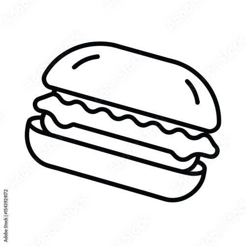 Sloppy joe sandwich overflowing filling shown in bold expressive lines Vector illustration