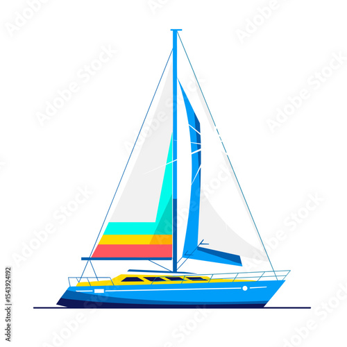 Colorful sailboat sailing on calm waters in minimalist style  