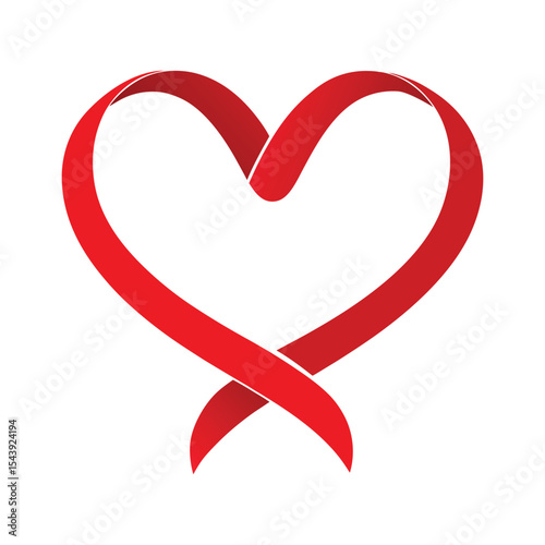 Red Ribbon Forming Heart on White Paper Surface
