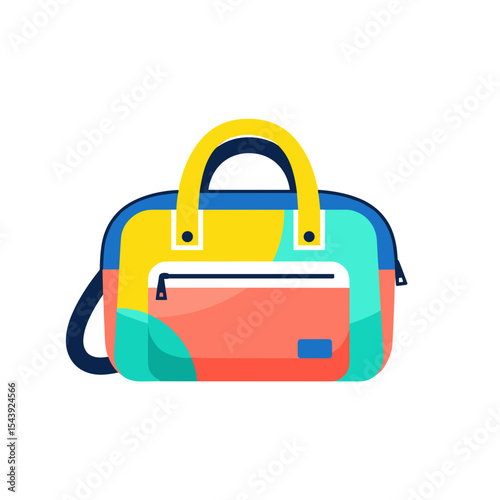 Colorful handbag in modern flat design with blue and pink accents  