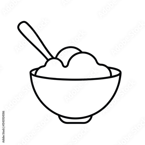 Fruit sorbet served in bowl with spoon captured in delicate thin lines Vector illustration