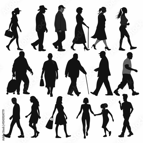 Silhouette Collection of Walking People – Men, Women, and Children