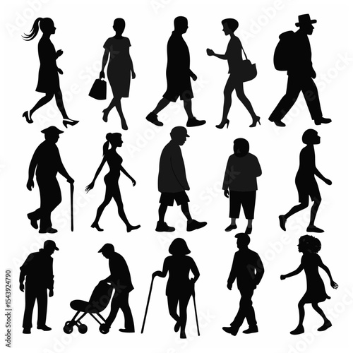 Silhouette Collection of Walking People – Men, Women, and Children